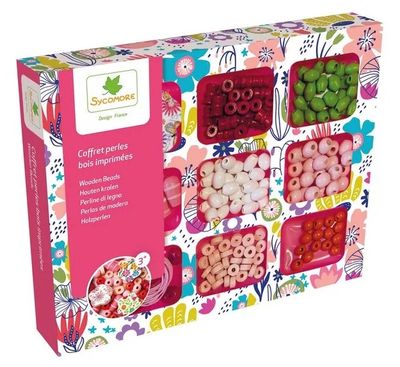 Coffret de perles en bois imprimées - Sycomore